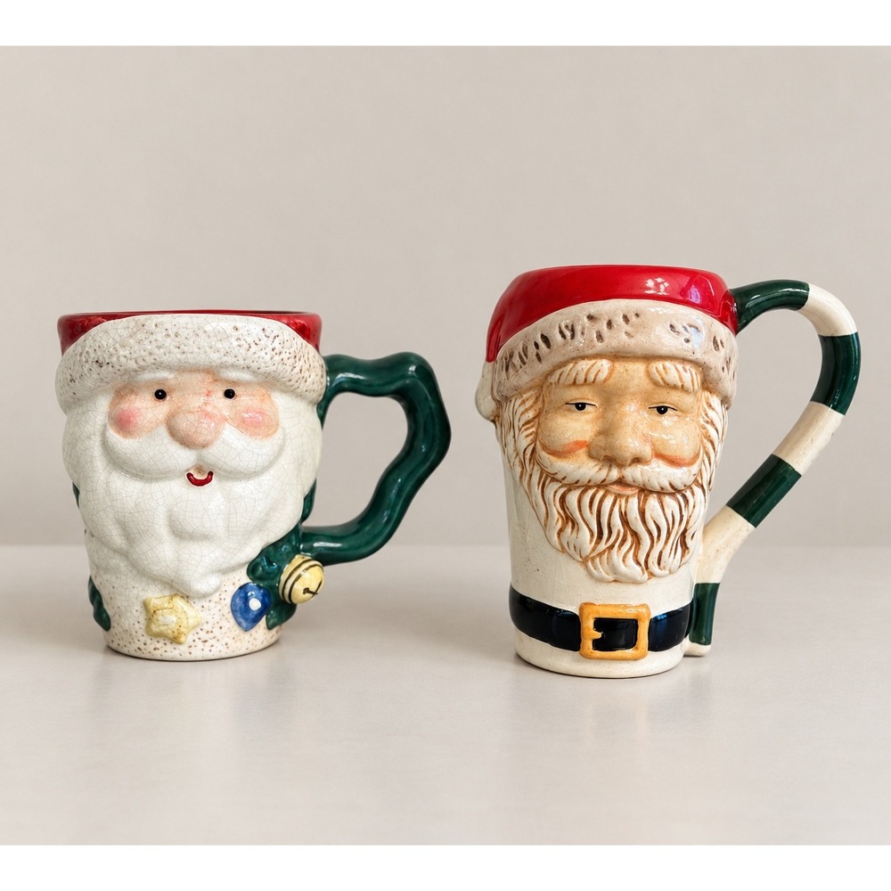 Bella Casa by Ganz Santa Claus Mug Set Ceramic Christmas 3D Sculpted Holiday Cup